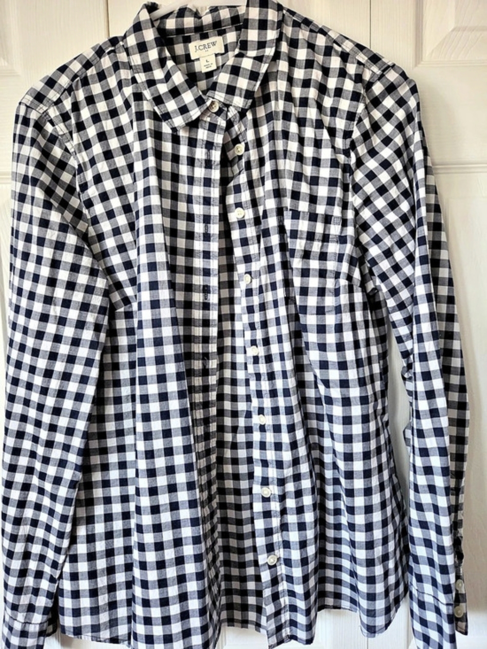J.Crew Gingham Button Down in Blue & White Size Large Like New